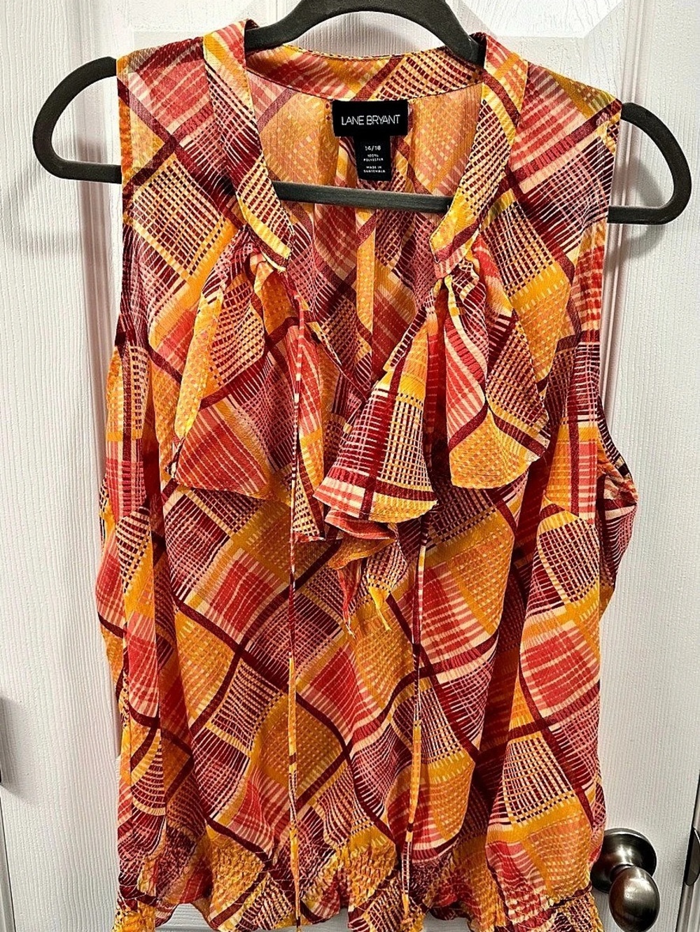 Lane Bryant Women's Geometric Blouse Orange Red Size 14/16 Like New